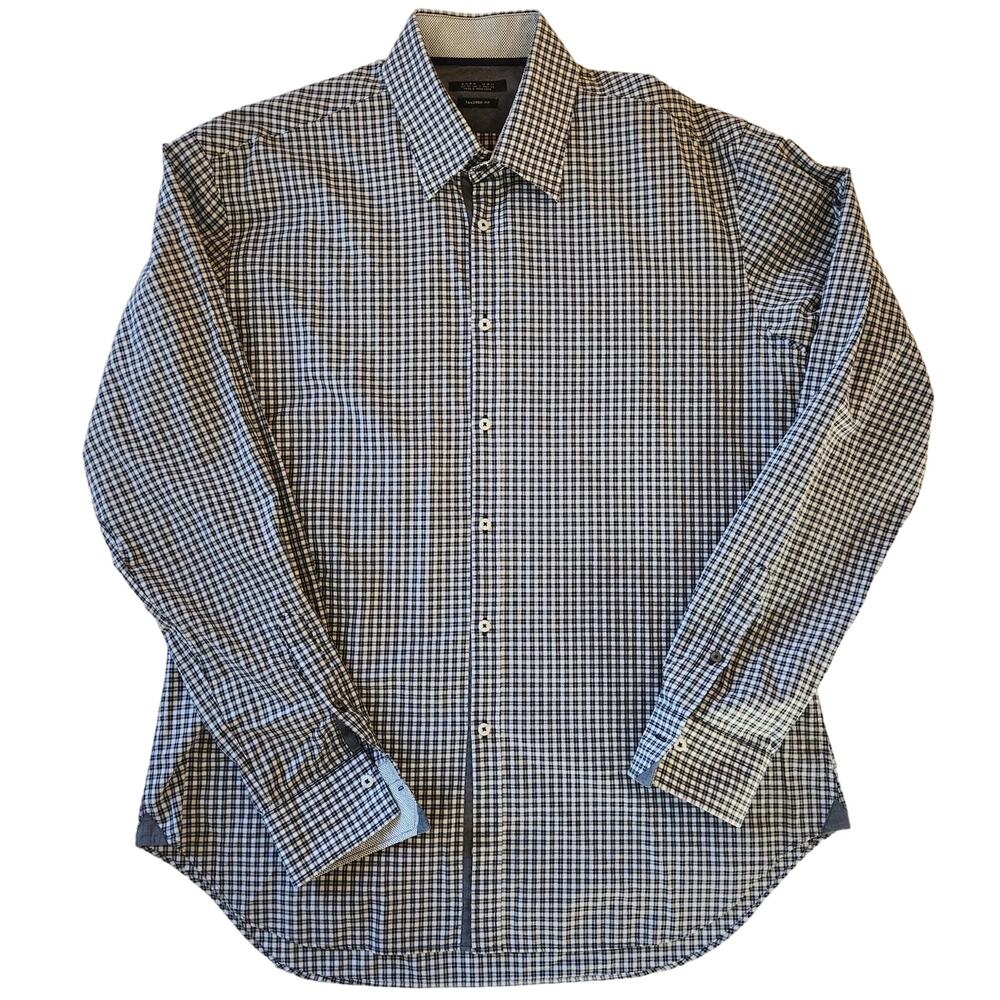 ZARA MAN tailored-fit long sleeve button-up shirt size 17 XL black plaid